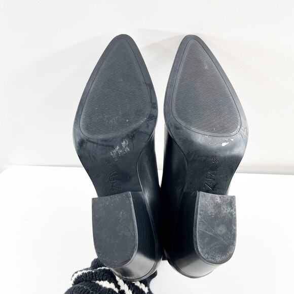 Zara V-Vamp Leather Pointed Toe Block Heel Ankle Booties Black 39 / 9 - Picture 8 of 8